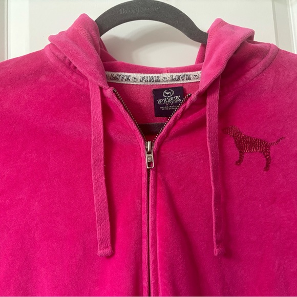 SOLD! Victoria's Secret PINK Bling Sequin LOVE PINK Logo Velour Full Zip Hoodie - Picture 2 of 16